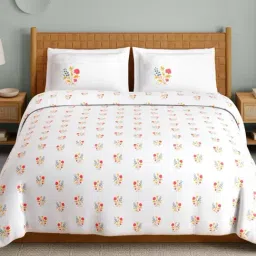 Spaces Imprints White Cotton Floral 210 TC Double Bedsheet with 2 Pillow Covers-image-72