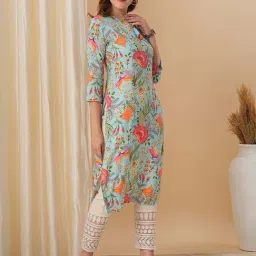 Fashor Blue Printed Straight Kurta image 3