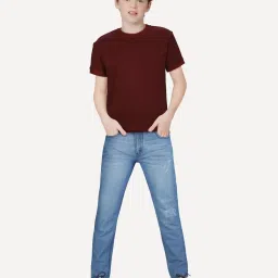 Gini & Jony Kids Maroon Cotton Regular Fit T-Shirt image 3