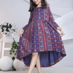 Misbis Girls Blue Comfort Fit Printed Dress-image-24