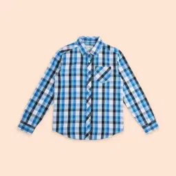 Pantaloons Junior Sky Blue & White Cotton Chequered Full Sleeves Shirt-picture-34