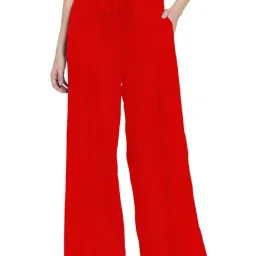 PATRORNA Red Mid Rise Relaxed Fit Retro Palazzos-picture-20