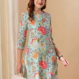 Fashor Blue Printed Straight Kurta image 5