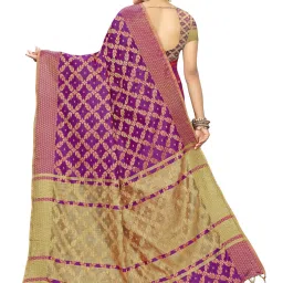 Satrani Purple Printed Saree With Unstitched Blouse Piece image 2