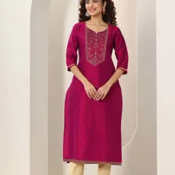 Libas Fuchsia Straight Fit Embroidered Kurta-picture-17