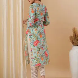Fashor Blue Printed Straight Kurta image 2