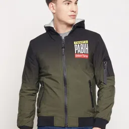 Duke Olive & Black Slim Fit Self Pattern Reversible Jacket image 1