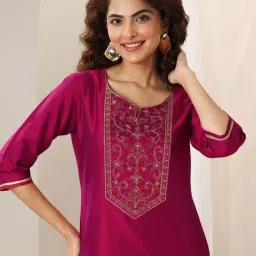 Libas Fuchsia Straight Fit Embroidered Kurta image 5