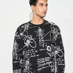 People By Pantaloons Jet Black Boxy Fit Printed Sweatshirt-picture-38