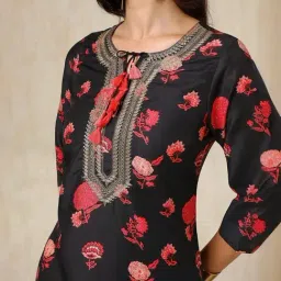 Soch Black Floral Print Straight Kurta image 5