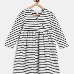 MINIKLUB Kids White & Black Striped Full Sleeves Dress-picture-19
