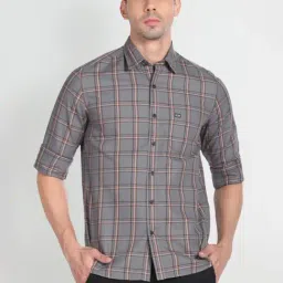 Arrow Sport Grey Cotton Slim Fit Checks Shirt-picture-39