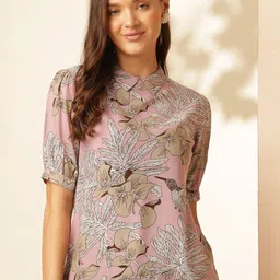 Anouk Rustic Floral Printed Peter Pan Collar Puff Sleeve Shirt Style Top-image-6