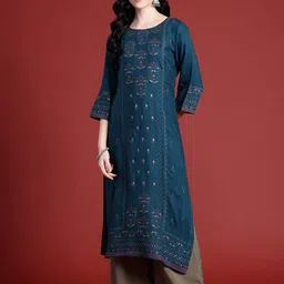 Anouk Ethnic Motifs Printed Asymmetric Hem Kurta image 3