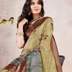 Mitera Floral Printed Saree With Zari Border-picture-32