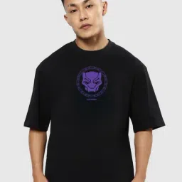 Bewakoof Jet Black Loose Fit Graphic Print Oversized Crew T-Shirt-image-2