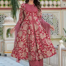 IKRASS Women Floral Printed Panelled Kurta with Trousers & With Dupatta-image-13