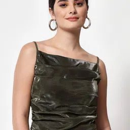 Orchid Blues Women Olive Green Cowl Neck Top-image-76
