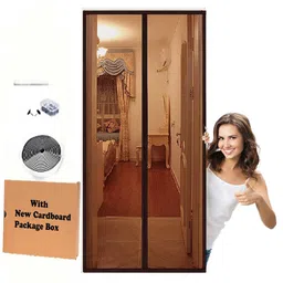 shuban Mosquito Net Mag-netic Screen Hands Free Door Mesh Screen with Full Frame Hook Loop, Pets and Kids Friendly, Keeps Bugs Out Fit Door Up to (100 cm Width X 210 cm Height, Coffee) image 1