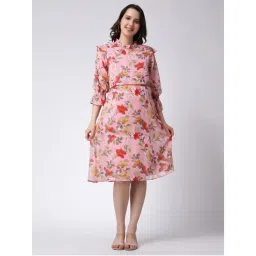 Moms Maternity Womens Georgette Floral Print Pink Midi Dress-image-31