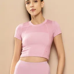 Alcis Women Pink Tech Jacquard Print Crop T-Shirt-picture-20