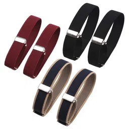 lasenersm 6 Pieces (3 Pairs) Unisex Elastic Adjustable Armbands Anti-Slip Shirt Sleeve Holders Adjustable Arm Shirt Garters Hold Up Sleeve Garters Elastic Armbands, Black, Wine-red, Blue with Beige Edge image 1