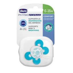 Chicco Physio Comfort Baby Soother with Unique Shape to Support Psychological Breathing, Teether & Pacifier for Newborns, BPA Free, 6-12m (Blue) image 4