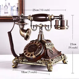 dratal Imitation Copper Vintage Style Rotary Retro Old Fashioned Rotary Dial Home and Office Telephone Functional Antique Style Telephone-Bronze image 3