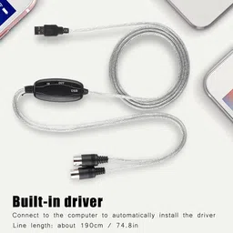 ruhza USB Midi Cable Lead Adaptor for Musical Keyboard to PC Laptop-USB to MIDI KEYBOARD PC INTERFACE CONVERTER CABLE,Black image 3