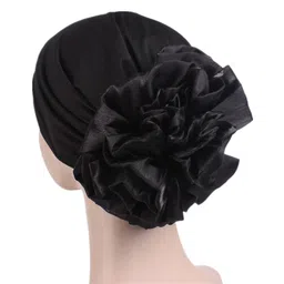 beauty yfjh Muslim Women Flower Elastic Turban Beanie Head Scarf wrap Chemo Cap Hat for Cancer Patient (Black) image 2