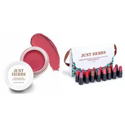 Just Herbs Ayurvedic, Natural Lip & Cheek Tint- 06 Pink Forever(Creamy Matte) & Just Herbs Ayurvedic Creamy Matte Lipstick Set38gm (Pack of 16) image 1