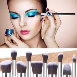 GLOW FIRST 10 pcs Premium Synthetic Makeup Brush Set - Black Silver image 4