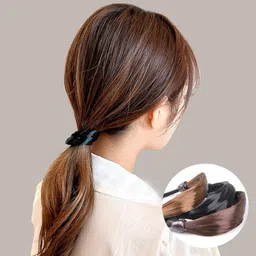 bakefy 4 PCS Hair Ties Wig Braided Mini Rubber Bands Braided Wig Hair Tie Faux Wig Elastic Hair Band Ponytail Holders Rope Ring for Women Girls 2 Colors(Straight） image 3