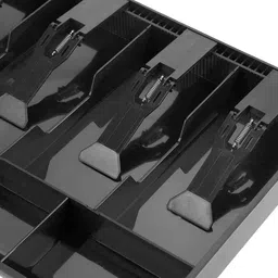 Delzon Plastic Cash Drawer 5 Bills 4 Coins ABS Cashier Storage Box Compartment, Store Cashier Coin Drawer Box for Petty Cash Money Storage Box – Black image 1