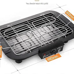mbkoh 2000W Electric Smokeless Portable Adjustable Temperature Control Indoor&Outdoor Barbeque Grill Set For Home Removable Water Filled Drip Tray-Black(Electric Bbq With Skewers) Free Standing image 2