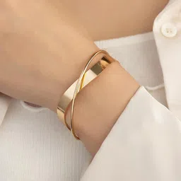 shining diva fashion 3 pcs Double Infinite Twisted Cross Minimalist Open Kada Cuff Bracelet for Girls and Women image 2
