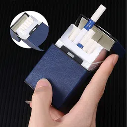 hasthip HASTHIP® Premium Blue PU Leather Cigarette Case, Magnetic Flip Top, Portable Hard Box Holder For 20 Regular Size Cigarettes, Lightweight & Compact, For Cards & Cash, Gifts for Men (Blue) image 5