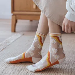 yomutiur Womens Sheer Socks, Summer Transparent Thin Mesh Lace Elastic Jacquard Crystal Glass Socks image 5