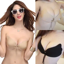segolike Sexy Women Silicone Adhesive Invisible Wing Bra Stick Gel Push Up Backless Strapless Rope Wedding Dress Black/Beige image 4