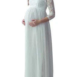 homgee Women Maternity Dress Lace Long Sleeve Pregnant Photo Shoot Party Gown Photography Maxi Dress Black/White/Bur dy image 3