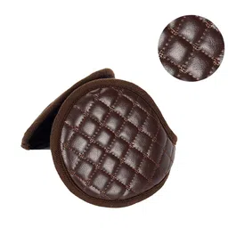 ubervia Winter Foldable Adjustable Thick Warm Plush Leather Earmuffs for Men(Grey) (Color : Coffee) image 3