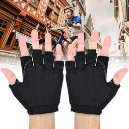 shivexim SHIVEXIM® Riding Printed Half Finger Gloves,Anti-Skid Silicone Gloves for Cycling Fitness Cycling Gloves (Blue) image 4