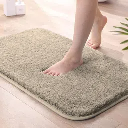 LUXE HOME INTERNATIONAL Microfiber Luxe Home Bath Mat Super Soft Non Slip Vegas Mats For Bathroom, Kitchen, Bedroom, And Door (40X60 Cm, Beige) Pack Of 1, Rectangular image 1