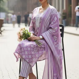 AADVIKA Women Floral Printed Regular Kurta with Trousers & With Dupatta image 3