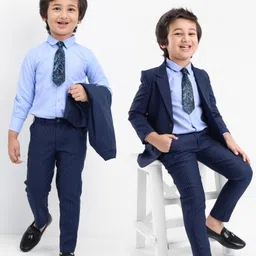 Babyhug Full Sleeves Striped Party Wear Suit With Blazer- Navy & Black-picture-27