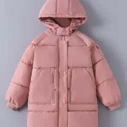 Kookie Kids Full Raglan Sleeves Padded Hooded Jacket with Solid Colour - Pink-image-34