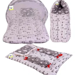 Babytoons Baby Bedding Combo Mattress with Net | Sleeping Bag | 4 Pcs Gaddi Set (0-6 Months) Grey-picture-23