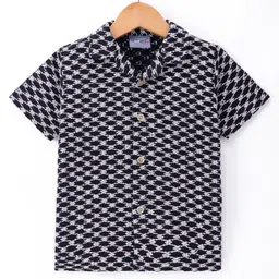 Dapper Dudes Half Sleeves Crochet Designed Shirt - Black-picture-14