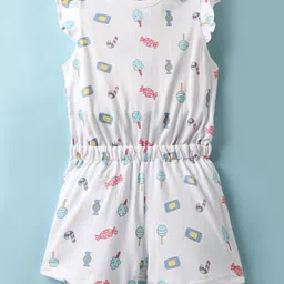ToffyHouse Single Jersey Knit Frill Sleeves Jumpsuit with Candy Print - White-picture-33