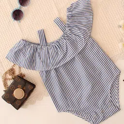 Qvink Cambric Cold Shoulder Sleeves Striped Onesie - Blue-picture-18